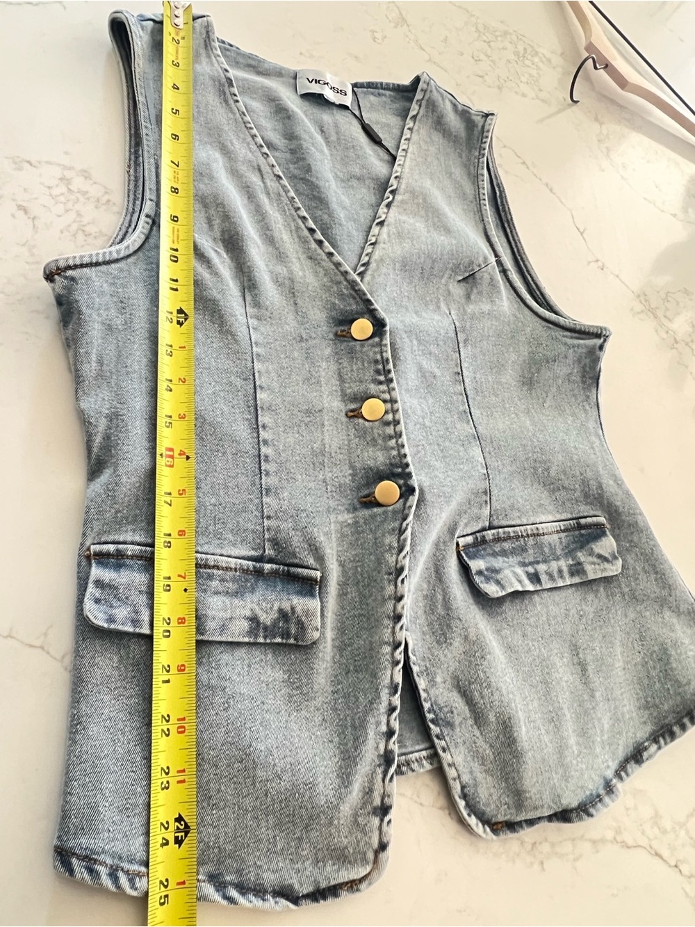 Womens Vigoss Denim Vest XL | Light Wash Button Front Tailored Vest - Picture 9 of 11